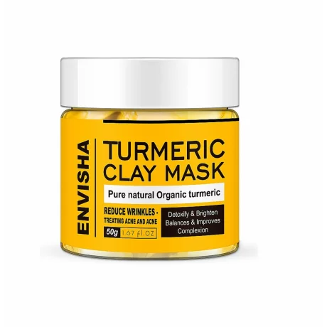 Masca cu turmeric si argila pentru iluminare, acnee, rozacee si cearcane, Envisha, 50g