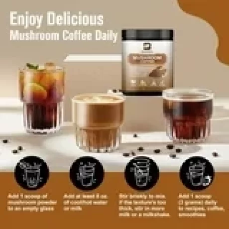 Cafea instant din ciuperci Reishi, Lions Mane. Coama de leu, Chaga, Cordyceps si Coada de curcan pentru energie, claritate mentala si concentrare, stimulare a creierului